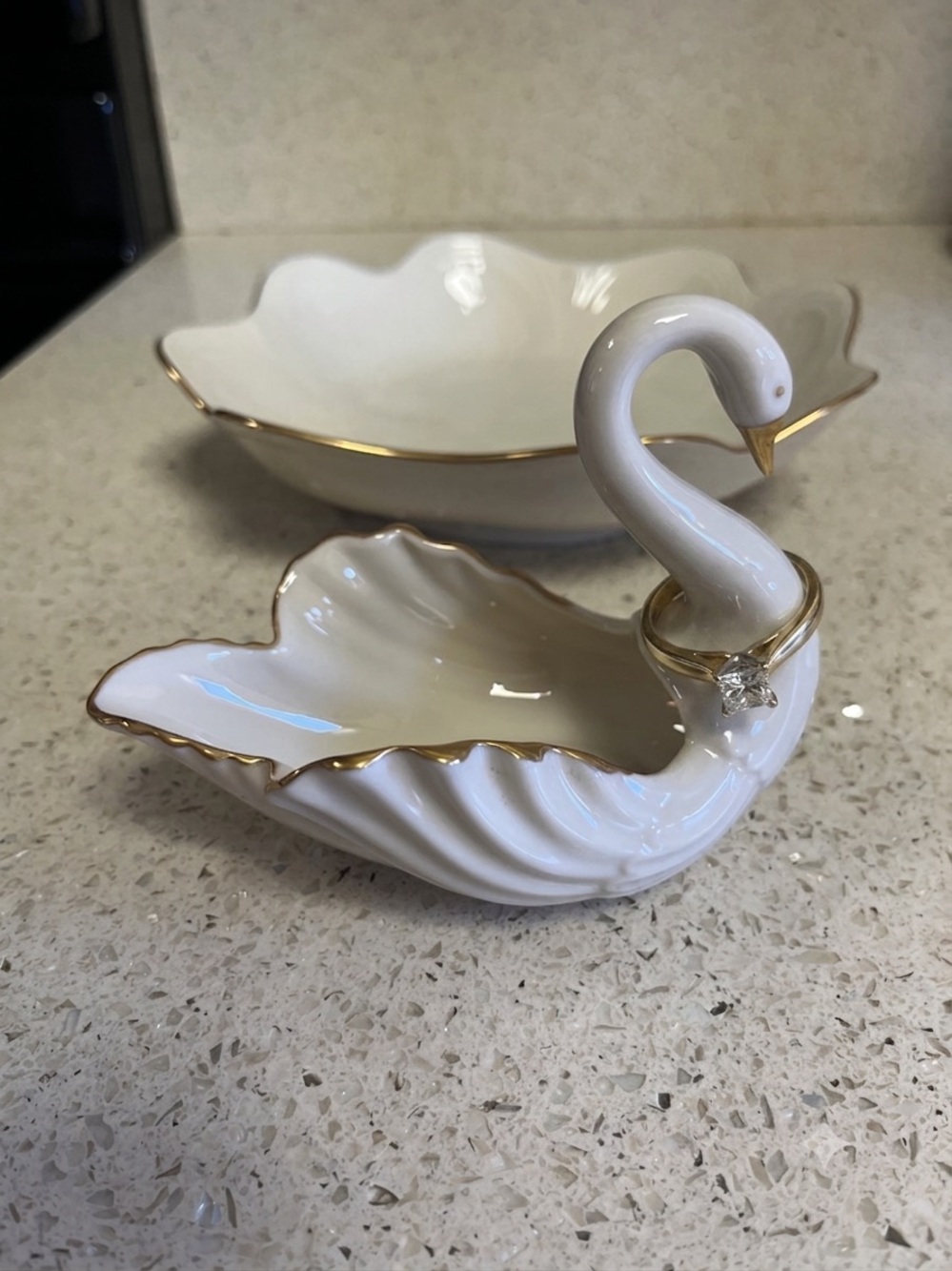 Lenox Swan & Saybrooke bowl 24k Gold Porcelain Trinket Dish Wedding Cake Topper